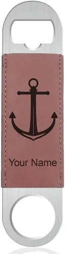 Vista 12 de LaserGram Abrebotellas, ancla de barco, grabado personalizado incluido (cuero sintético, negro y dorado)