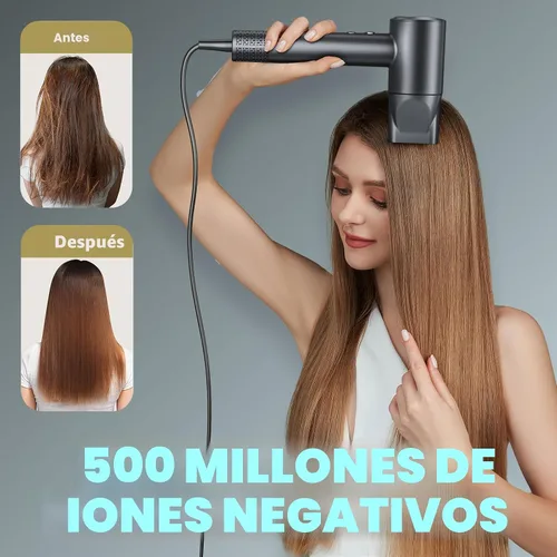 Vista 3 de Secador de pelo, 160000 RPM, secador de pelo iónico portátil y ligero con 500 millones de iones negativos, secado rápido, ligero y silencioso