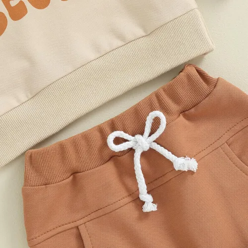 Vista 48 de Conjunto de 2 piezas de sudadera con estampado de letras y cuello redondo para bebé niño
