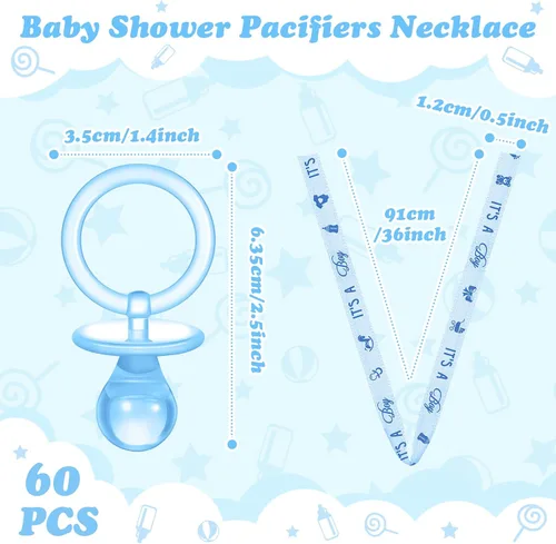 Vista 4 de Coume 60 piezas de chupetes de baby shower, collar de chupetes acrílicos con dijes, regalos de fiesta para niñas y niños, decoración de fiesta