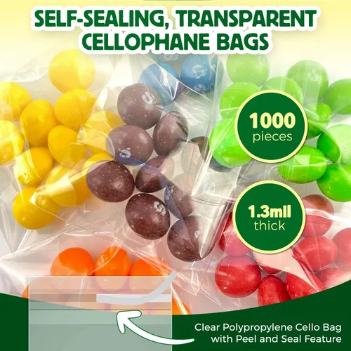 Vista 2 de Seal Fresh Bolsas de celofán autosellantes, 2 x 2 pulgadas (1000 unidades), bolsa de plástico transparente resellable para violonchelo, bolsas