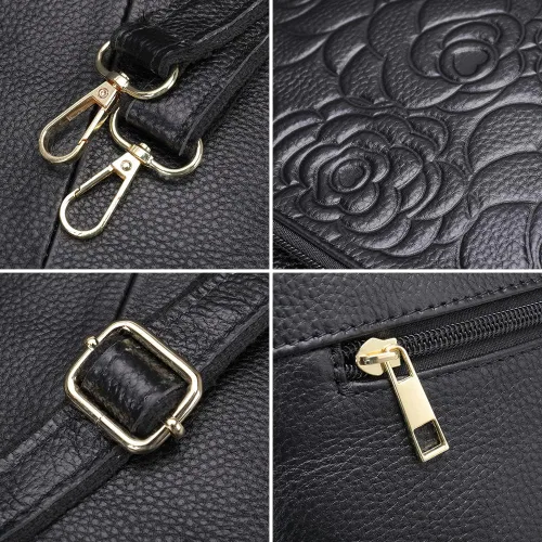 Vista 5 de Aslana Bolso bandolera de cuero genuino con relieve floral para mujer