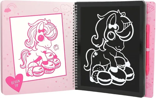 Vista 2 de Depesche Ylvi Magic Scratch Book - 20 páginas de motivos de unicornio y animales, incluye bolígrafo para rascar, unisex, a partir de 3 años