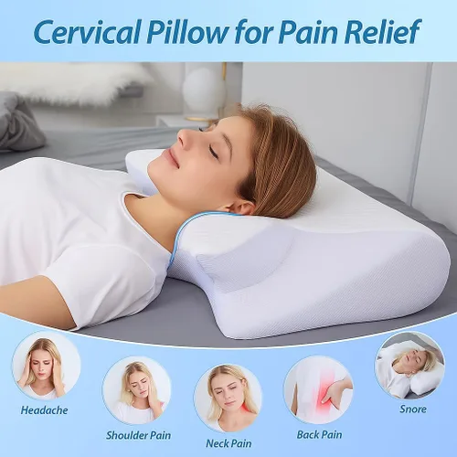 Vista 2 de Restora - Almohada para la apnea del sueño, almohada de tracción cervical Restora, almohada ortopédica de espuma viscoelástica 2 en 1 para aliviar