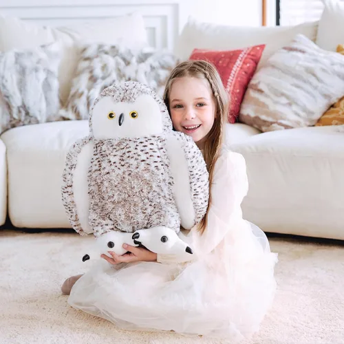 Vista 6 de IKASA Juguete de peluche gigante realista de búho nevado, 17 pulgadas, juguetes suaves y bonitos de tamaño grande, enorme peluche jumbo, regalos