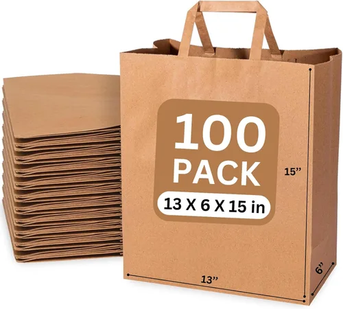 Vista 9 de JET PAPER BAGS - Bolsas de papel marrón grandes de 13 x 6 x 15 pulgadas con asas Prime (marrón, 13 x 6 x 15 pulgadas (paquete de 25))