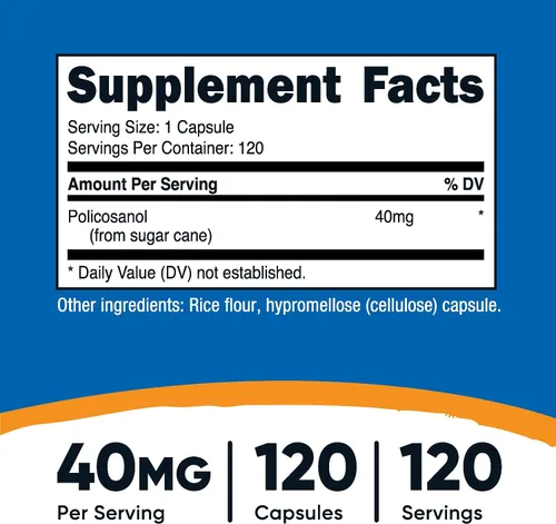 Vista 2 de Nutricost Policosanol (40 mg) 120 cápsulas, sin gluten Sin OMG y apto para vegetarianos