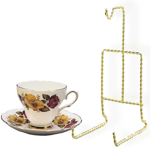 Vista 5 de Twisted Gold - Soporte de metal para taza de té y platillo - Juego de 2 soportes para tazas de té y platillos - China fina - 6.5 pulgadas de alto