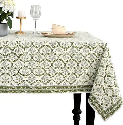 Vista 23 de CPC - Mantel cuadrado 100% algodón, 60 x 60 pulgadas, estampado de bloques indios, mantel para bodas, primavera/verano, barbacoa, verde ágata