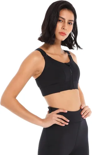 Vista 3 de Sujetador deportivo de yoga sexy con velcro y cremallera acolchada con tirantes, sujetador deportivo de alto apoyo para correr