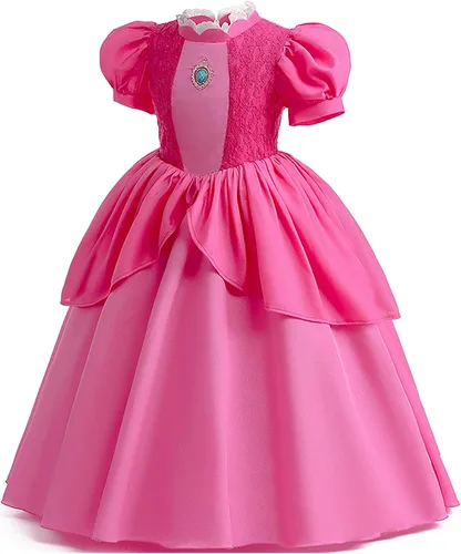 Vista 6 de Disfraz de princesa melocotón para niñas, disfraz de Super Bros con guantes de corona, disfraz de Halloween, disfraz de cumpleaños