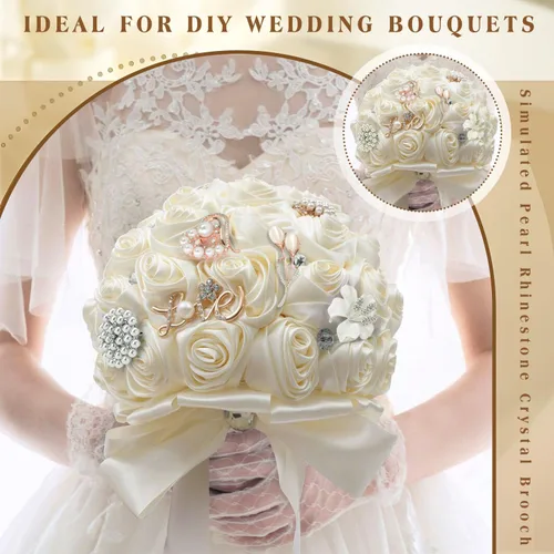 Vista 6 de Yadiana Brooches and Pins for Women, 4 Pcs Simulated Pearl Rhinestone Crystal Brooch Pins Stylish Women's Flower Brooches Pins Bulk, Elegant
