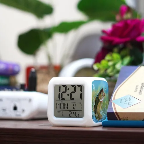 Vista 6 de Reloj despertador de pesca con graves reloj digital duradero multifunción LED para dormitorio, oficina en casa