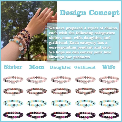Vista 5 de Junyovin Bracelet for Women Inspirational Birthday Thanksgiving Christmas Mother's Day Valentines Appreciation Natural Stone Bracelets Gifts for Mom