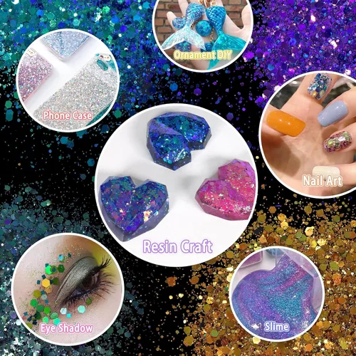 Vista 5 de Renfio Chameleon Purpurina Gruesa con Brillo, Juego de Purpurina de Resina de 16 Colores que Cambian de Color, Cada uno 10g/0.35oz, Copos