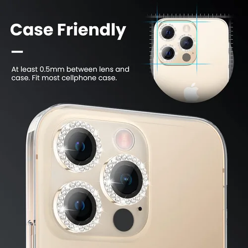 Vista 3 de Tensea Protector de lente de cámara para iPhone 13 Pro/iPhone 13 Pro Max, cubierta de protección para cámara, protector de pantalla de vidrio