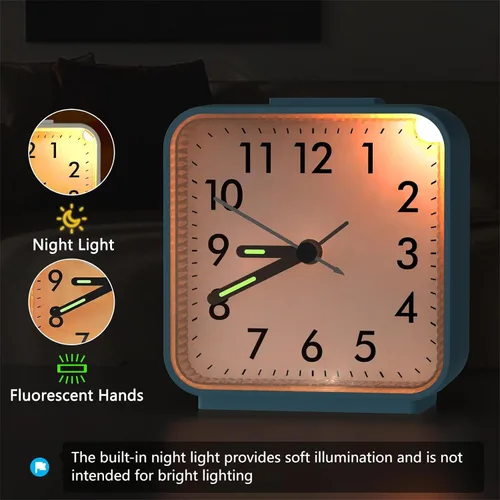 Vista 4 de AMIR Reloj Despertador Analógico, Reloj Pequeño Silencioso Sin Tic Tac, Reloj Despertador de Viaje con Función de Repetición y Luz, Sonidos