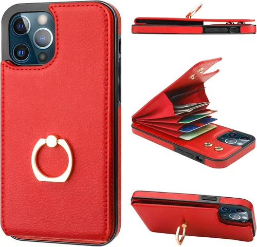 Vista 9 de Folosu Funda compatible con iPhone 12 Pro Max con soporte para tarjetas, rotación de 360°, soporte de anillo de dedo con función atril, protección