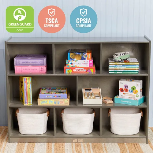 Vista 5 de ECR4Kids Gabinete de almacenamiento móvil de 8 compartimentos, primaria, muebles de aula, gris desgastado Durable birch, GREENGUARD Gold