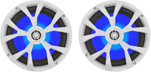 Vista 2 de Rockville Paquete RKL80MW: (2) altavoces marinos blancos RMS de 8 pulgadas de 900 vatios de 900 vatios/200 vatios, amplificador DBM25 clase AB de 2