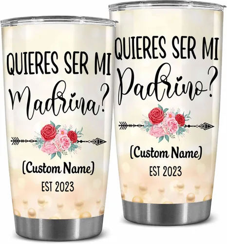 Vista 18 de WHIDOBE Juego de vasos personalizados para padrinos, copa Padrino y Madrina, idea de regalo para padrinos, Quieren Ser Mis Padrinos De Bautizo