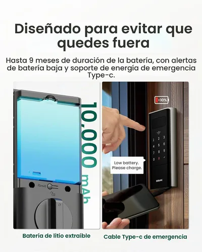 Vista 8 de DESLOC Cerradura inteligente de la vena de palma, cerrojo recargable del Negro mate