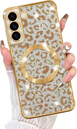 Vista 8 de Fiyart Funda diseñada para Samsung Galaxy S21, compatible con MagSafe Cheetah Print Plate, protección de cámara, transparente, magnética