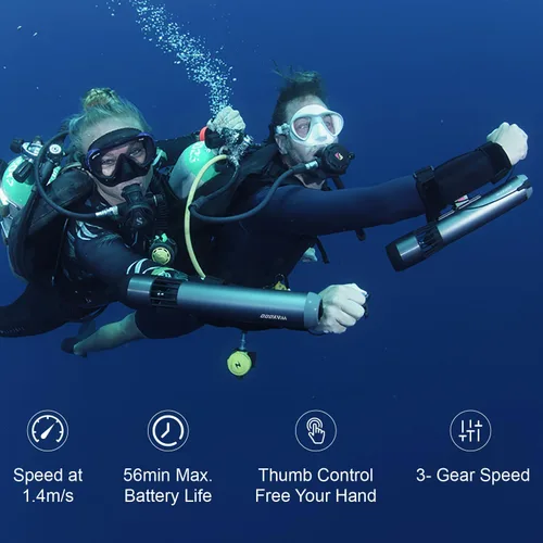 Vista 4 de Waydoo Subnado - Patinete subacuático, scooter de mar con control de pulgar para tabla de remo SUP, adecuado para piscina, buceo y esnórquel Gris