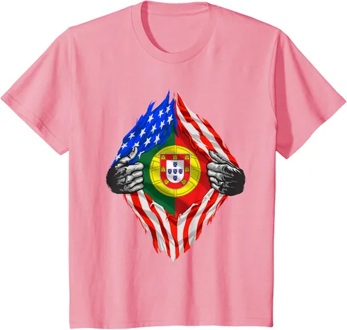 Vista 53 de Camiseta de bandera de Estados Unidos con diseño de raíces portuguesas, Negro, S