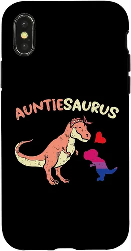 Vista 4 de iPhone 14 Auntiesaurus Gay Aunt Dinosaur Dino LGBTQ Bisexual Flag Bi Case