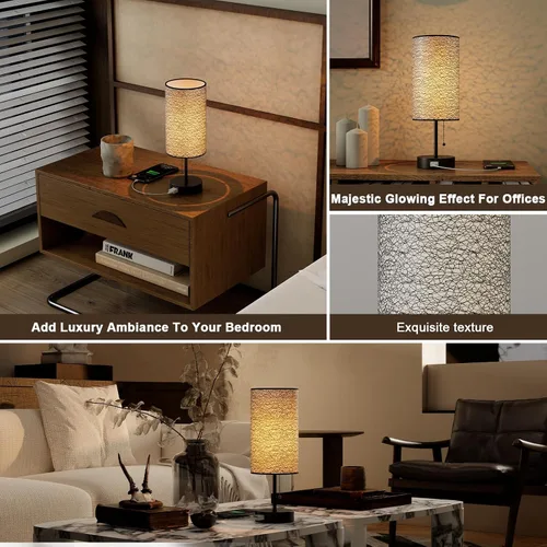 Vista 2 de Lámpara de mesa YIDPU para dormitorio, lámpara de mesita de noche para cabecera con tomas de corriente AC, lámpara de escritorio LED ajustable de 3