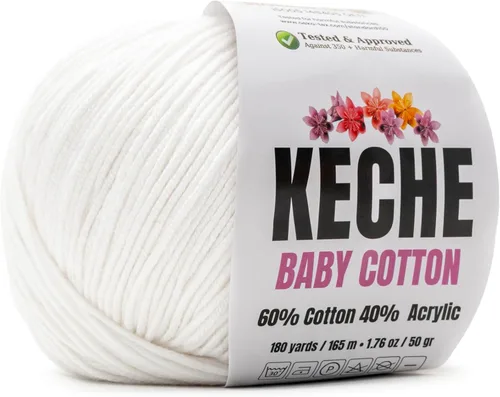 Vista 59 de Keche Hilo de Algodón, 60% Algodón 40% Hilo Acrílico, Hilo de Algodón Suave para Crochet y Tejer, Hilo Amigurumi 1 Madeja/Bola 1.76 Oz (50g) / 180