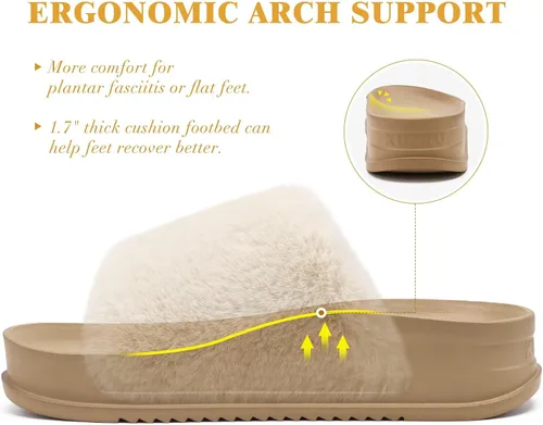 Vista 5 de KuaiLu Pantuflas ortopédicas para mujer con soporte de arco, sandalias acolchadas suaves para mujer, sandalias de moda con punta abierta, de piel