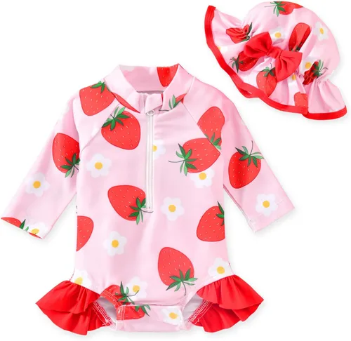 Vista 9 de Aalizzwell - Traje de baño de una pieza de manga larga para bebé niña con sombrero Dinosaurio