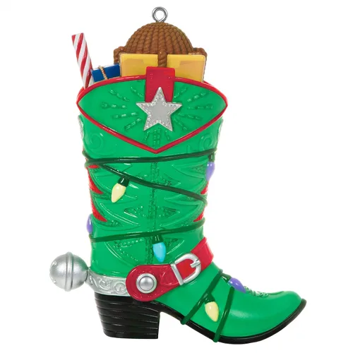 Vista 2 de Hallmark Keepsake Adorno navideño 2021, botas de vaquero con luces para arrancar