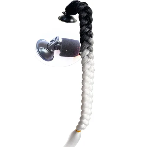 Vista 8 de Copa de ventosa para casco de motocicleta, coletas rizadas, trenzas de pelo de fibra sintética, colas de caballo color degradado, 22 pulgadas
