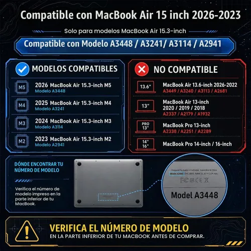 Vista 2 de Batianda Funda para MacBook Air de 15 pulgadas 2026 M5 M4 M3 M2 Chip flores azul marino