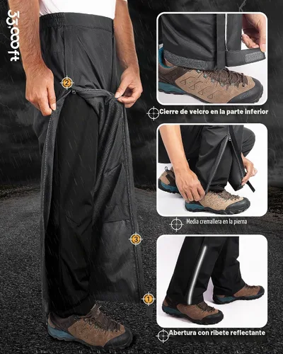 Vista 6 de 33,000ft Pantalones de lluvia para hombre, con cremallera completa Negro