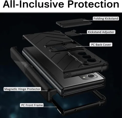 Vista 5 de Miimall Funda compatible con Z Fold 2, Galaxy Z Fold 2, protección magnética de bisagra, soporte ajustable, policarbonato duro, todo incluido, funda