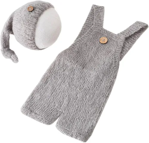 Vista 6 de Vemonllas Lindo disfraz de bebé recién nacido para niños y niñas, accesorios de fotografía, sombrero y pantalones