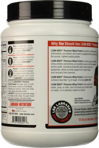 Vista 3 de Labrada Nutrition Lean Body Premium Whey Protein en polvo, chocolate, 24 onzas