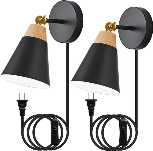 Vista 15 de Aplique de Pared con Pantalla de Metal, Interruptor de Encendido/Apagado, Lámpara Decorativa de Interior de Montaje en Pared con Brazo Articulado