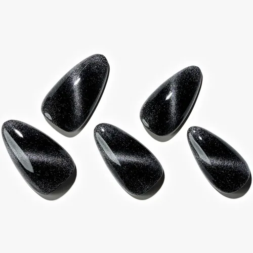 Vista 9 de GLAMERMAID Uñas postizas a presión con forma de almendra mediana, uñas de gel con punta francesa estilo gótico negro ombré, uñas postizas acrílicas