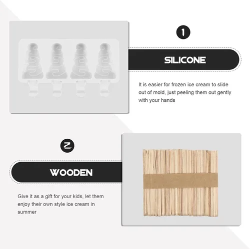 Vista 5 de Moldes para paletas de hielo para árbol de Navidad, bandejas reutilizables de 4 ranuras para paletas de hielo con moldeador de fácil liberación