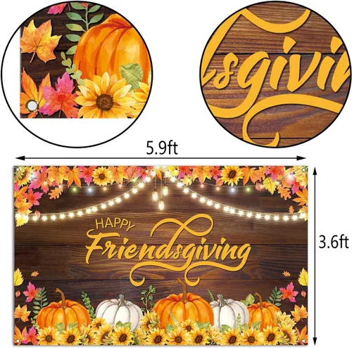 Vista 5 de Nepnuser Telón de fondo para cabina de fotos de Happy Friendsgiving de cosecha de otoño, decoración de fiesta de amigos, hojas de arce, girasol