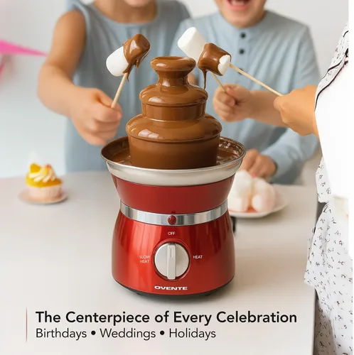 Vista 2 de OVENTE Máquina de fuente de fondue de chocolate de 3 niveles, mini calentador eléctrico de acero inoxidable para fiestas, queso derretido, licores
