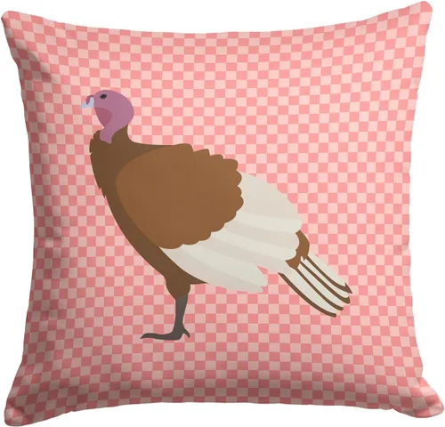 Vista 151 de Caroline's Treasures BB8163PW1414 Beltsville - Almohada decorativa de tela a cuadros pequeños, color blanco, pavo y gallina azul, lavable a máquina