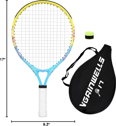Vista 10 de Raqueta de tenis para niños de 17"-23" para edades de 2-9 años, ligera y duradera, incluye 1 raqueta de tenis para niños pequeños y 1 cintas