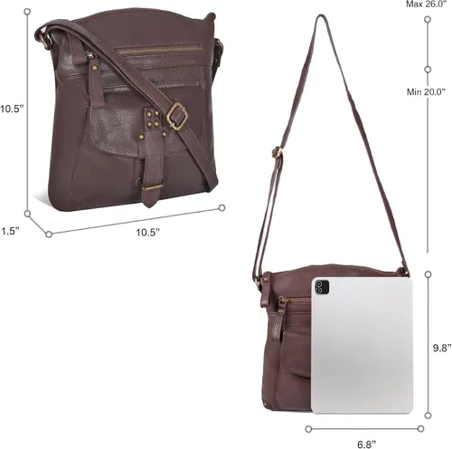Vista 4 de Oak Leathers Leather Crossbody Bag For Women With Adjustable Sling Strap - Medium Size Crossover Shoulder Handbag Purse