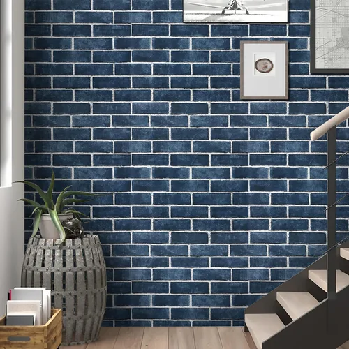 Vista 8 de HeloHo Papel tapiz de ladrillo azul de 17.7" x 118" despegar y pegar autoadhesivo removible papel de pared con textura 3D para salpicadero